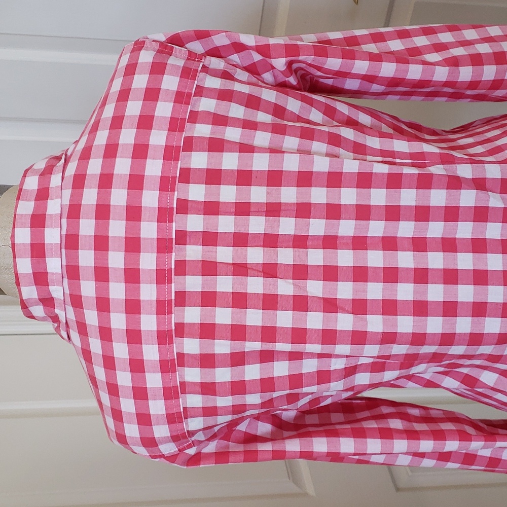 Vintage Red Pink Gingham Plaid Button Down Shirt S Cotton Long Sleeve Top - Picture 8 of 13